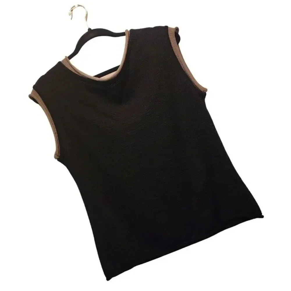 New $285 Annette Gortz Black Olive Sleeveless Stretch Sweater Size Large SIM5506